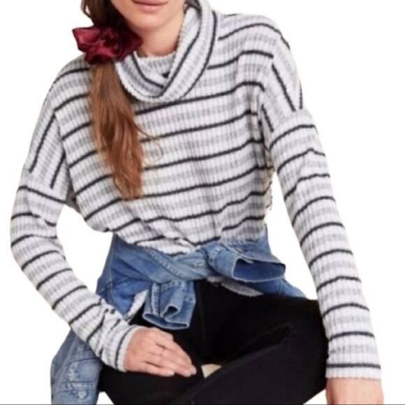 Anthropologie Striped Cowl Neck Top XS Cozycore Countryside Preppy Cabincore - Picture 3 of 13